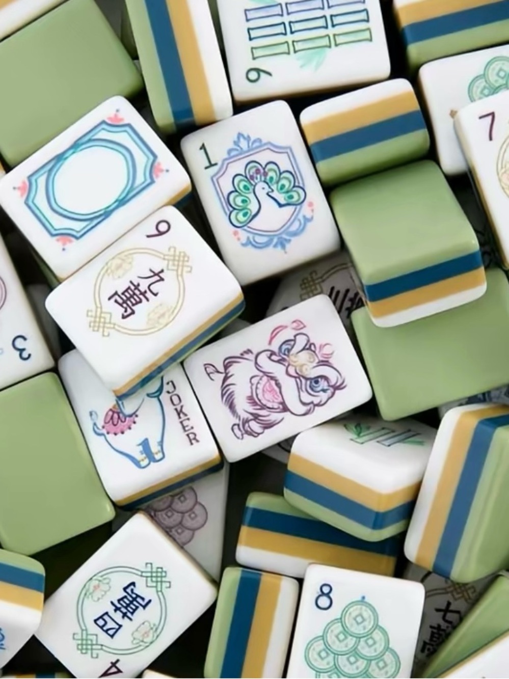 Mahjong-Style Tile Set in Green — Classic Game Tiles